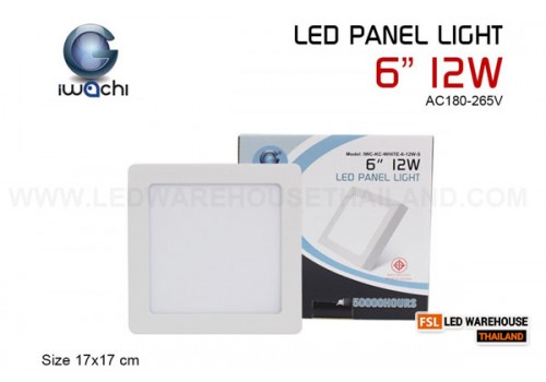 โคมติดลอย (ทรงเหลี่ยม) ขอบขาว IWACHI-KC-WHITE-6-12W-S แสงขาวและแสงวอร์มไวท์